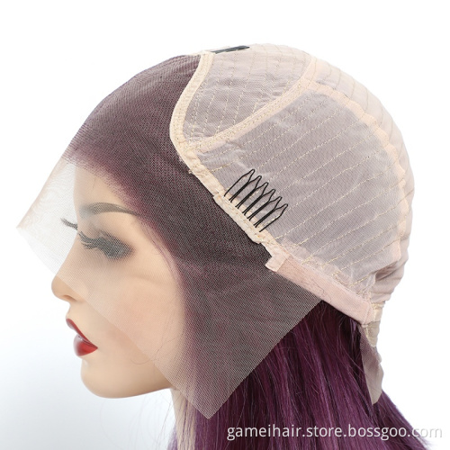 Mink Cuticle Aligned 12A Unprocessed Brazilian Ombre Short Human Hair Bob Wig  # Purple Lace Front Wig Human Hair